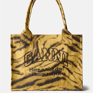 Ganni Yellow and Black Tiger-Striped Logo Tote